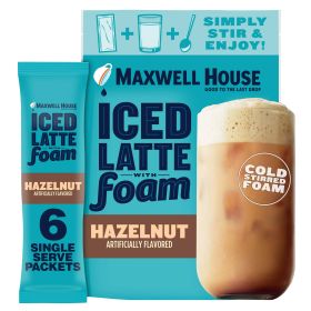 Maxwell House 100% Arabica Medium Roast Beans Iced Hazelnut Latte w/Foam Drink Mix Instant Caffeinated Coffee (Pack of 6) 5.82oz Packets