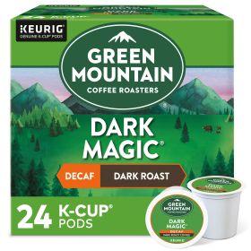 Green Mountain Dark Magic 100% Arabica Dark Roast Beans Decaffeinated Coffee (Box of 1) 24 K-Cup Pods