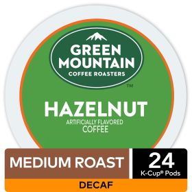 Green Mountain Light Roasters Hazelnut 100% Arabica Light Roast Bean Kosher Decaffeinated Coffee (Box of 1) 24 K-Cup Pods