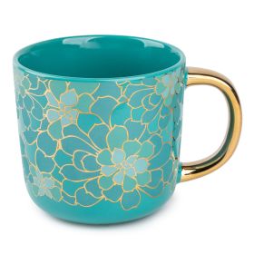 Stoneware Thyme & Table Teal Succulent "Hand-Washed" Coffee Mug (Pack of 1) 16oz Cup