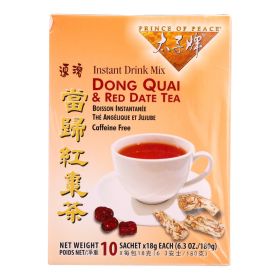 Prince of Peace Organic Herbal Dong Quai & Red Dates w/Cane Sugar, Glucose & Honey Instant Caffeinated Black Tea (Pack of 1)10 Tea Bags