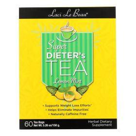 Laci Le Beau Super Dieter's Herbal Lemon Mint w/Weight Loss Efforts Naturally Caffeine-Free Tea (Pack of 1) 60 Tea Bags