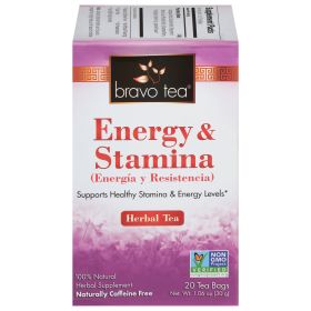 Bravo Tea Organic Herbal Astragalus Root, Eleuthero Root, Peppermint Jasmine Energy & Stamina Caffeine-Free Tea (Pack of 1) 20 Tea Bags