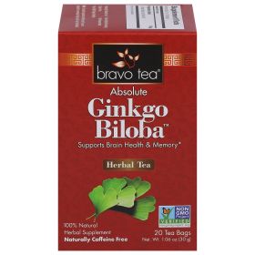 Bravo Tea Herbal Absolute Ginkgo Biloba For Cardiovascular Health Kosher Caffeine-Free Tea (Pack of 1) 20 Bags