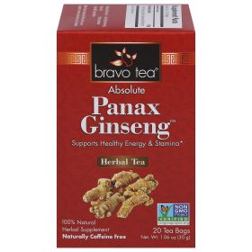 Bravo Tea Organic Herbal Absolute Panax Ginseng For Energy & Stamina, Sexual Potency Caffeine-Free Tea (Pack of 1) 20 Bags