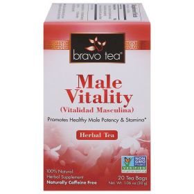 Bravo Tea Organic Herbal Male Vitality w/Astragalus Root, Eleuthero Root, Peppermint, Jasmine Flower Caffeine-Free Tea (Pack of 1) 20 Bags