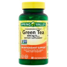 Spring Valley Herbal Extract Vegetarian Capsules w/Antioxidant Support Caffeinated Green Tea (500 mg) (Pack of 1) 60 Count