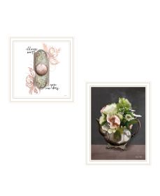 Artisan House Fenway "Vintage Floral Tea Pot & Door Knob" 2-Piece Vignette Ready to Hang Framed Print (Pack of 1) White Frame