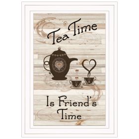 MILLWORK ENGINEERING Trendy Decor 4U "Tea Time Friend's Time" Ready to Hang Framed Print (Pack of 1) White Frame