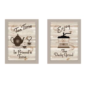 Millwork Engineering Trendy Decor 4U "Enjoy Tea Time" 2-Piece Vignette (Pack of 1) Sand Frame