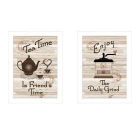 Millwork Engineering, "Enjoy Tea Time" 2-Piece Vignette (Pack of 1)  White Frame