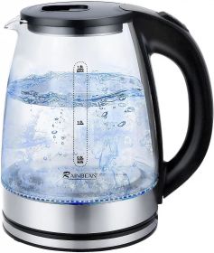 Electric Tea Black Glass Kettle w/LED Light, Auto Shut-Off & Wide Opening Hot Water Boiler Dry Protection  (Pack of 1) 1.8L