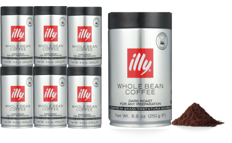 Illy Caffe Coffee 100% Arabica Dark Roast Whole Bean Caffeinated Coffee (Case Of 6) 8.8oz Can