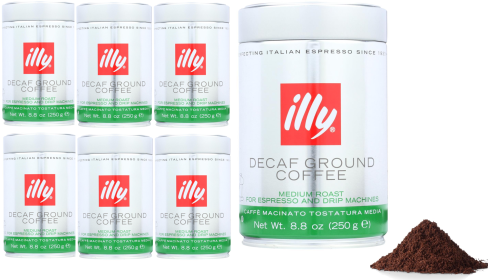 Illy Caffe Espresso & Drip Medium Arabica Roast Ground Beans Decaffeinated Coffee (Case of 6) 8.8oz Cans