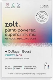 Zolt Organic Collagen Boost Plant-Powered Superdrinks for Mood, Mind & Body Variety Pack Caffeinated Tea (Case of 12) 10/.17oz