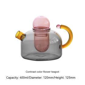 Creative Contrast Color High Temperature Resistant Glass Teapot (Pack of 1) 400mi Single Pot (Option: Pink Hit Gray 400ml)