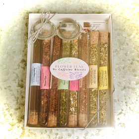 Flowers Teas Organic Herbal Test Tube Sampler w/Assorted No Caffeine Tea Blends (Pack of 8) Gift Box (Color: No Caffeine Tea Blends)