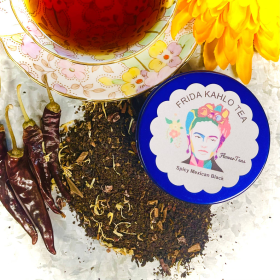 Flower Teas Frida Kahlo Spicy Chocolate Black Mexican w/Cinnamon & Chile Flakes Caffeinated Black Tea (Pack of 1) 1.0oz Tin/Bulk (Size: 1 oz Tin)