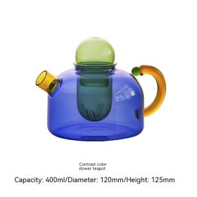 Creative Contrast Color High Temperature Resistant Glass Teapot (Pack of 1) 400mi Single Pot (Option: Green Hit Blue 400ml)