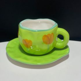 Hand-painted White Clouds Coffee Set Hand-pinching Irregular (Pack of 1) 1 each (Option: Green Tulip-250ml)