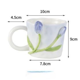 Girl Tulip Girl Heart Hand Painted Mug Ceramic (Option: Embossed Blue Tulip-Default)