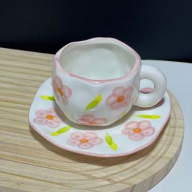 Hand-painted White Clouds Coffee Set Hand-pinching Irregular (Pack of 1) 1 each (Option: Pink Small Flower-250ml)