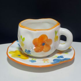 Hand-painted White Clouds Coffee Set Hand-pinching Irregular (Pack of 1) 1 each (Option: Flower-250ml)