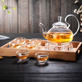 Glass Tea Set Suit w/Tea Tray Kung Fu Tea Set High Temperature Resistant Glass Teapot Heart-shaped Candlestick (Pack of 1) Tea Set (Option: 4 Suit)