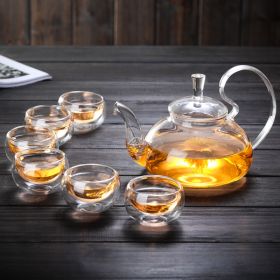 Glass Tea Set Suit w/Tea Tray Kung Fu Tea Set High Temperature Resistant Glass Teapot Heart-shaped Candlestick (Pack of 1) Tea Set (Option: 5 Suit)