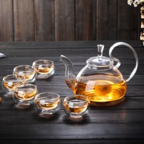 Glass Tea Set Suit w/Tea Tray Kung Fu Tea Set High Temperature Resistant Glass Teapot Heart-shaped Candlestick (Pack of 1) Tea Set (Option: 6 Suit)