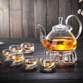 Glass Tea Set Suit w/Tea Tray Kung Fu Tea Set High Temperature Resistant Glass Teapot Heart-shaped Candlestick (Pack of 1) Tea Set (Option: 2 Sets)