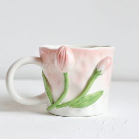 Girl Tulip Girl Heart Hand Painted Mug Ceramic (Option: Embossed Pink Tulip-Default)