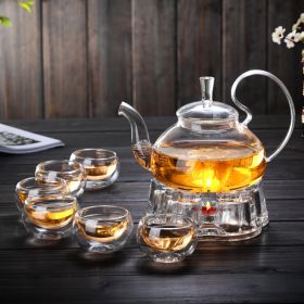 Glass Tea Set Suit w/Tea Tray Kung Fu Tea Set High Temperature Resistant Glass Teapot Heart-shaped Candlestick (Pack of 1) Tea Set (Option: 3 Sets)