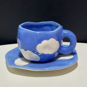 Hand-painted White Clouds Coffee Set Hand-pinching Irregular (Pack of 1) 1 each (Option: Dark Blue-250ml)