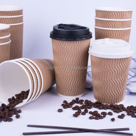 Custom Printed Eco Friendly Triple Ripple Wall Cup 3 Layer Disposable Hot Drink 50PCS 8oz 12oz 16oz Coffee (Pack of 1) Paper Cups (Color: Brown, Volume: 8oz)