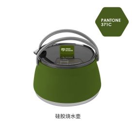 Silicone Folding Stainless Steel Kettle Portable for Wild Camping Outdoor Open Fire Coffee Tea Cassette Cooker Cookware (Pack of 1) 1.304 Bottom (Color: Silicone cookware-Olive Green)