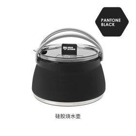 Silicone Folding Stainless Steel Kettle Portable for Wild Camping Outdoor Open Fire Coffee Tea Cassette Cooker Cookware (Pack of 1) 1.304 Bottom (Color: Silicone cookware-black)