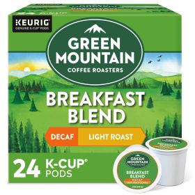 Green Mountain Roasters Decaf Breakfast Blend100% Arabica Light Roasted Beans Decaffeinated Coffee (Box of 1) 24 K-Cup Pods (Brand: Green Mountain Coffee)