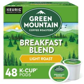 Green Mountain Roasters Breakfast Blend 100% Arabica Light Roast Bean Kosher Caffeinated Coffee (Box of 1) 48 K-Cup Pods (Brand: Green Mountain Coffee)