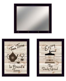 Millwork Engineering Trendy Decor 4U "Enjoy Tea Time" 3-Piece Vignette Ready to Hang Framed Print (Pack of 1) Black Frame (Color: as Pic)