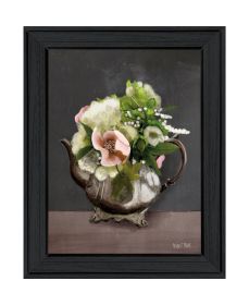 Artisan House Fenway "Vintage Floral Tea Pot" Ready to Hang Framed Print (Pack of 1) Black Frame (Color: as Pic)