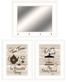 Millwork Engineering Trendy Decor 4U "Enjoy Tea Time" 3-Piece Vignette Ready to Hang Framed Print (Pack of 1) White Frame (Color: as Pic)