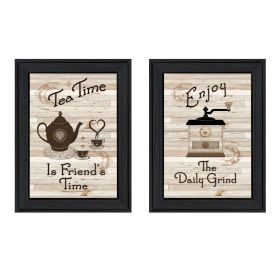 Millwork Engineering “Tea Time is Friend's Time” 2-Piece Vignette (Pack of 1) Black Frame (Color: as Pic)